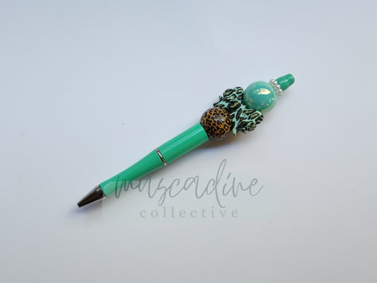 Mint Leopard Bow Pen