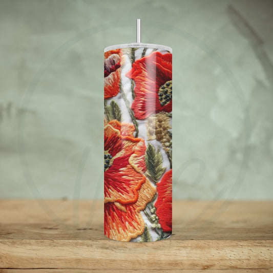 Embroidered Wildflowers, Red Poppies 20oz Tumbler, Cottagecore Floral Coffee Tumbler, Mother's Day Gift, Spring Flowers, Gift for Gardener