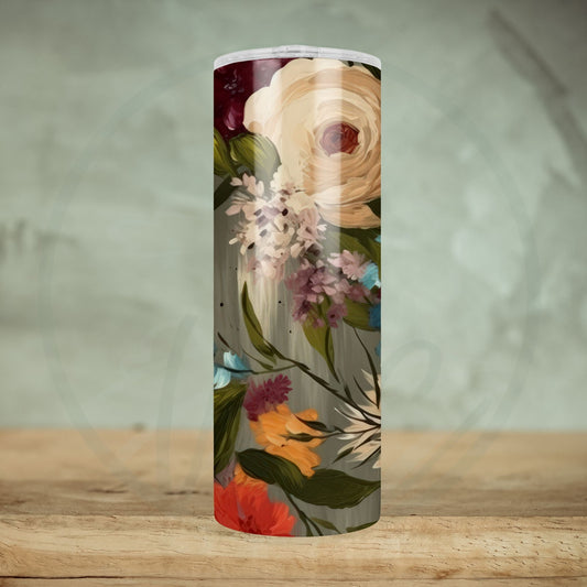 Vintage Flowers 20oz Tumbler, Straight, Skinny, Mother's Day Gift, Shimmer Tumbler, Hot or Cold Drinks, Sublimated Printed Coffee Tumbler