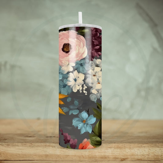 Vintage Spring Flowers 20oz Tumbler, Straight Tumbler, Mother's Day Gift, Shimmer Tumbler, Hot or Cold Drinks, Printed Coffee Tumbler