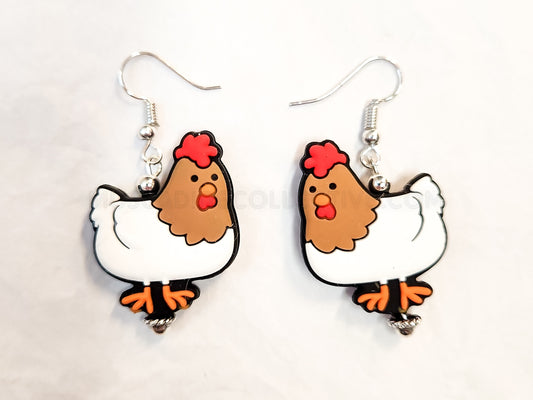 Silicone Chicken Earrings, Lightweight Beaded Earrings, Farm, Crazy Chicken Lady, Drop Earrings, Homesteader Gift, Gift For Chicken Lover