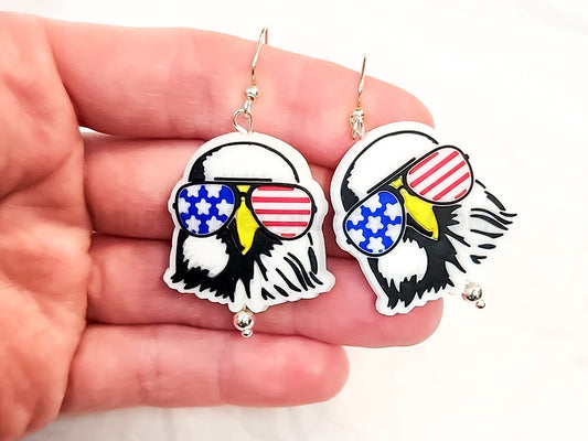 Silicone American Eagle Earrings, Lightweight Beaded Earrings, Drop Earrings, 4th of July, Patriotic Earrings