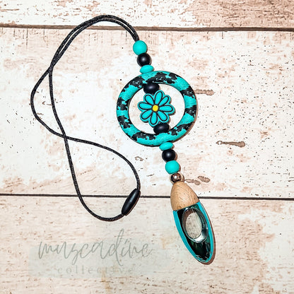 Turquoise Cow Print Rear View Mirror Charm, Hanging Car Diffuser, Beaded Car Diffuser, Fragrance Diffuser, Car Air Freshener, Just Add Oils