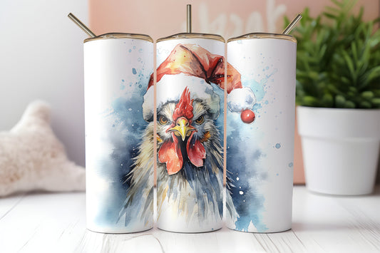 Christmas Chicken, Chicken Tumbler With Straw, Chicken Mug, 20oz Coffee Tumbler, Farm Gift, Chicken Lover Gift, Rooster, Homestead Gift