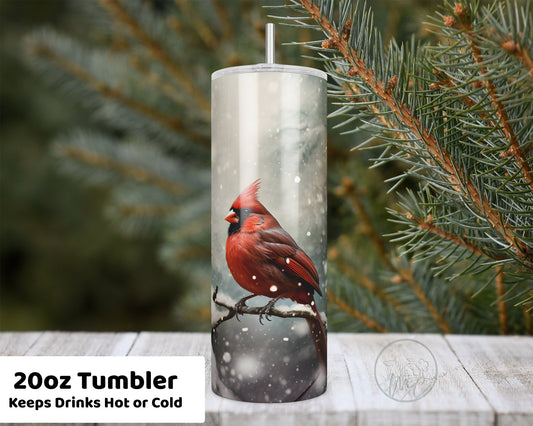 Winter Cardinal Tumbler With Straw, 20oz Coffee Tumbler, Red Cardinal Gifts, Cardinal Mug, Gift For Mom, Best Friend Gift, Gift Under 30