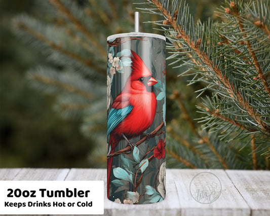 Winter Cardinal Tumbler With Straw, 20oz Coffee Tumbler, Red Cardinal Gifts, Cardinal Mug, Gift For Mom, Bird Watcher Gift, Bird Lover Gift