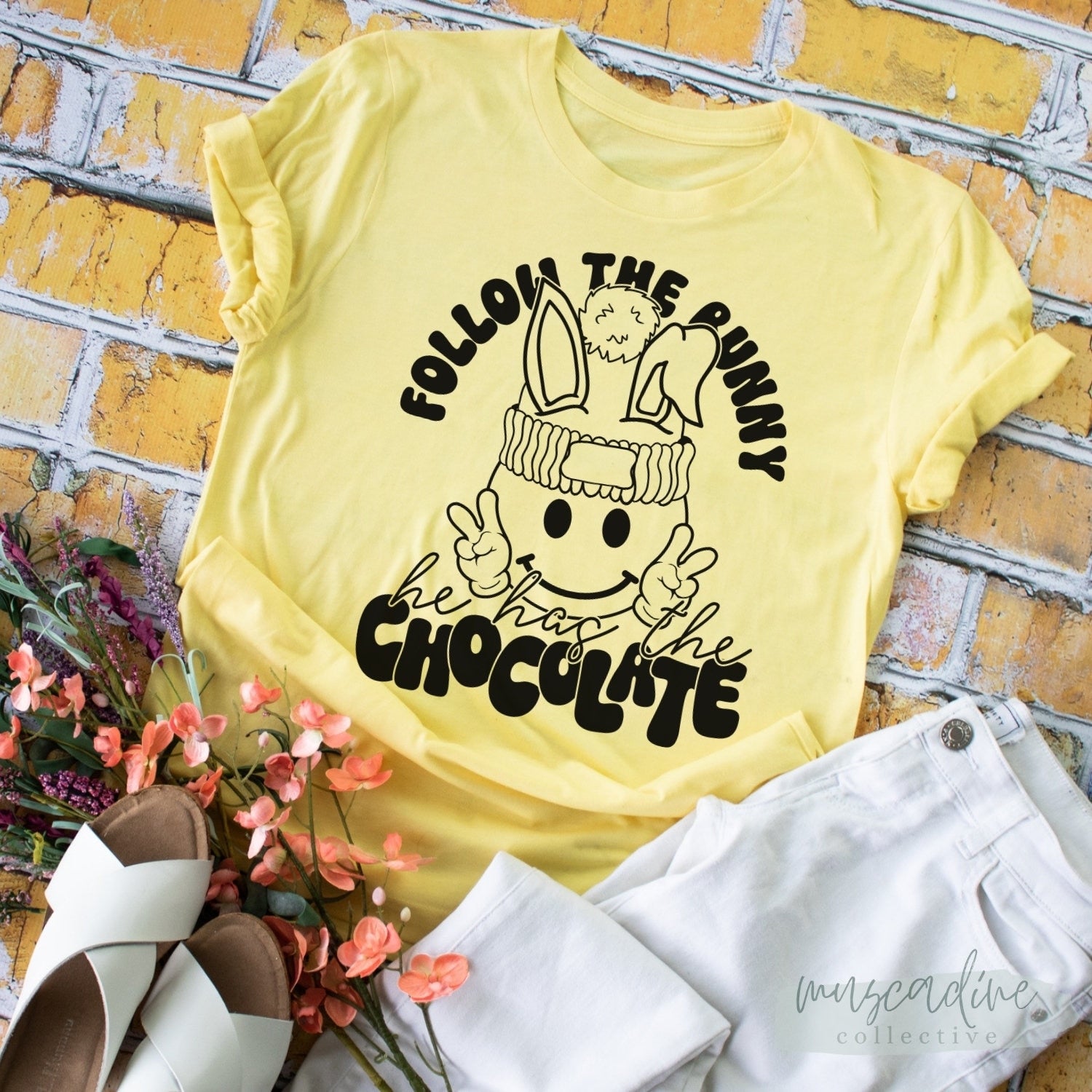 Happy Easter Shirt, Follow The Bunny He Has The Chocolate, Easter Bunny Tee, Unisex Shirt, Cute Easter Shirt, Cute Women Easter T Shirt