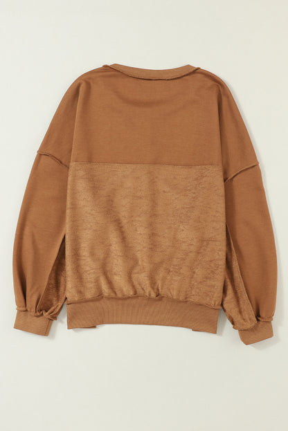 Drop Shoulder Henley Buttons Sweatshirt