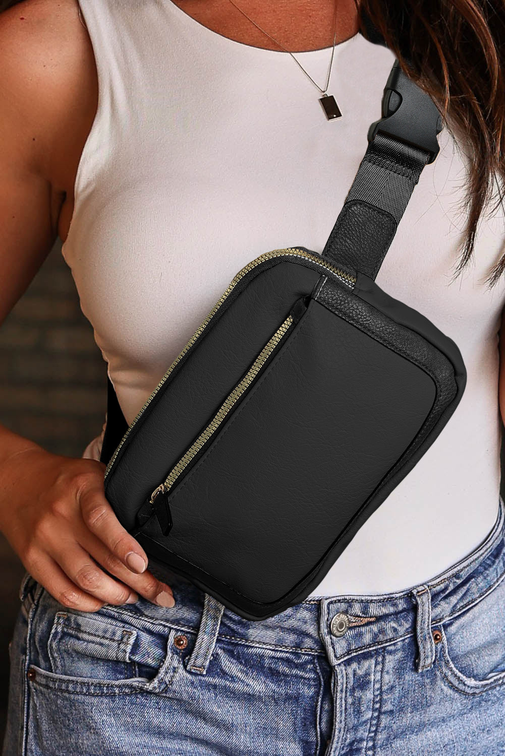 Black Adjustable Strap Mini PU Leather Crossbody Bag