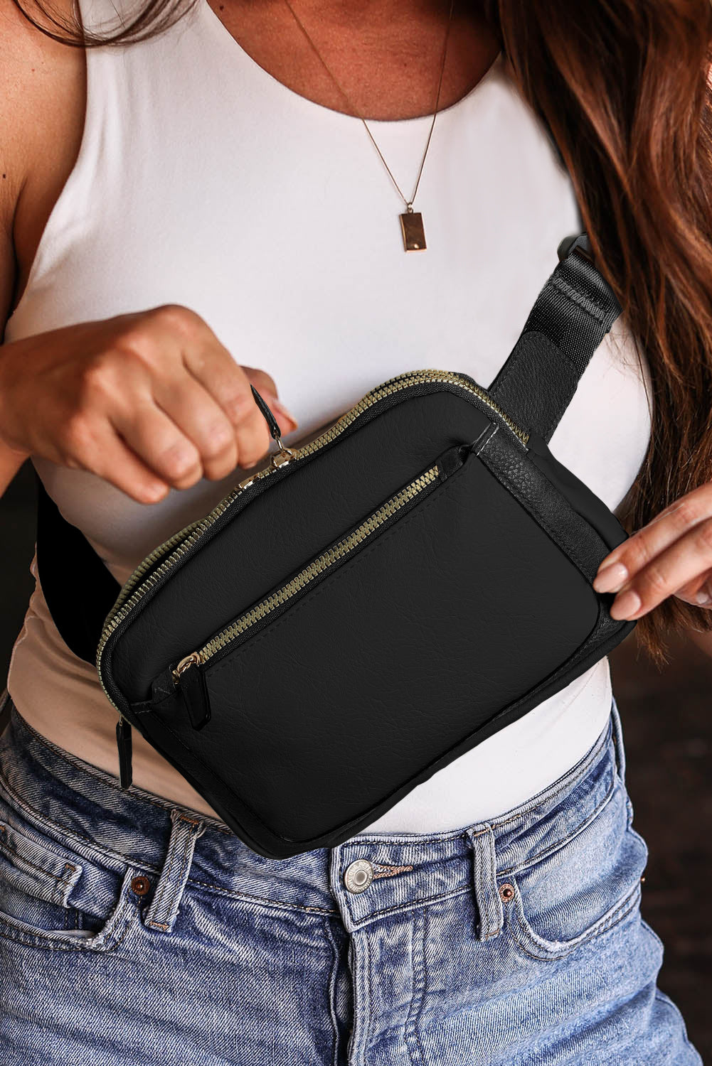 Black Adjustable Strap Mini PU Leather Crossbody Bag