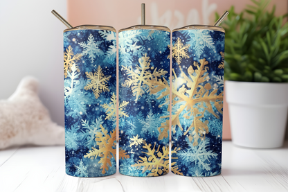 Blue Gold Snowflakes 20oz Stainless Steel Tumbler