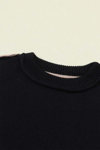 Coffee Colorblock Bishop Sleeve Ribbed Trim Sweater