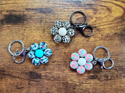 RTS Silicone Flower Keychain, Ready To Ship, Cute Flower Keychain, Flower Zipper Pull, Cute Gift For Mom, Leopard Flower, Camo Flower