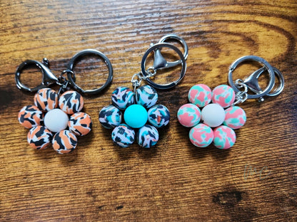 RTS Silicone Flower Keychain, Ready To Ship, Cute Flower Keychain, Flower Zipper Pull, Cute Gift For Mom, Leopard Flower, Camo Flower