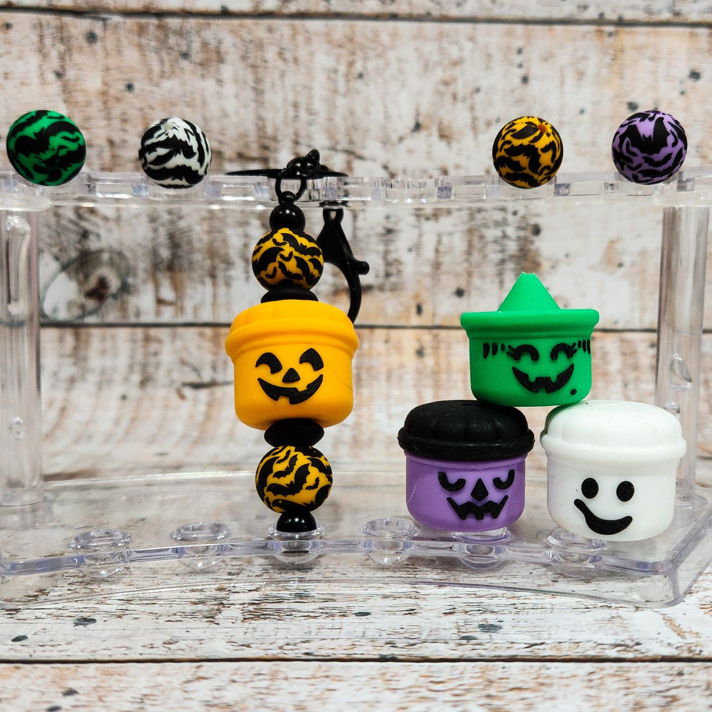 Halloween Trick or Treat Bucket Keychain, Fidget, Silicone Halloween Bucket Spooky Ghost, Pumpkin, Jack-o-lantern, Witch, Boo Bucket