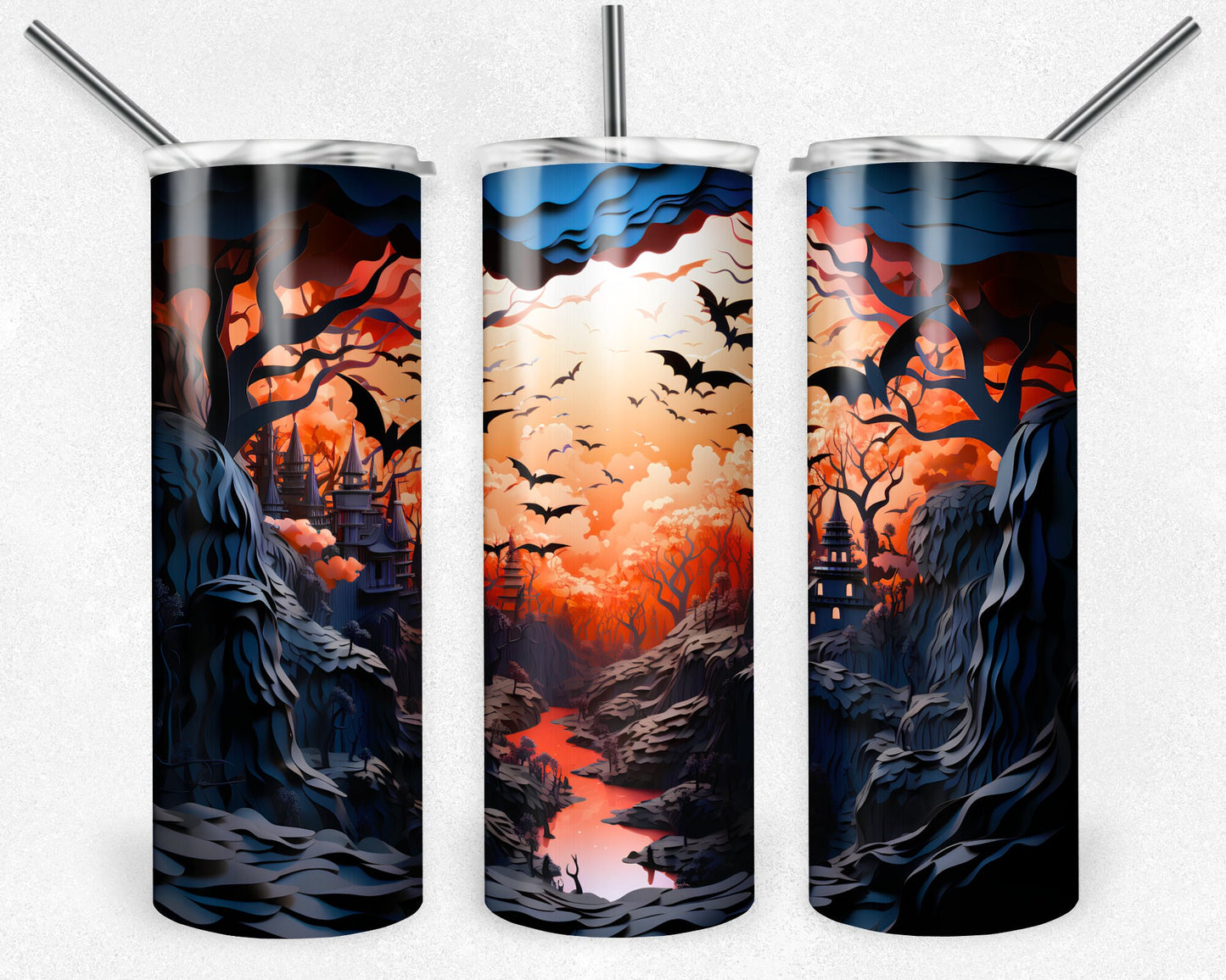 Halloween Tumbler, 20oz Stainless Steel Tumbler, Spooky Forest Scene, Witchy Gift, Halloween Gift For Her, Haunted Forest, Spooky Gift