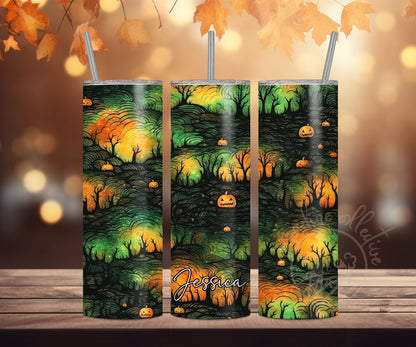 Personalized Halloween Tumbler, 20oz Stainless Steel Tumbler, Spooky Pumpkins, Witchy Gift, Gift For Her, Haunted Forest, Spooky Gift