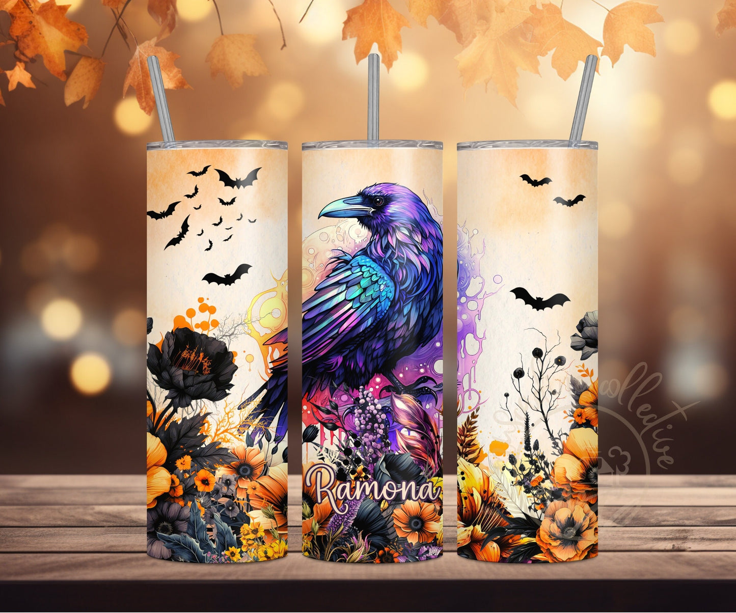 Personalized Halloween Tumbler, 20oz Stainless Steel Tumbler, Raven, Halloween Gift, Witchy Gift, Gift For Her, Halloween Birds, Spooky Gift