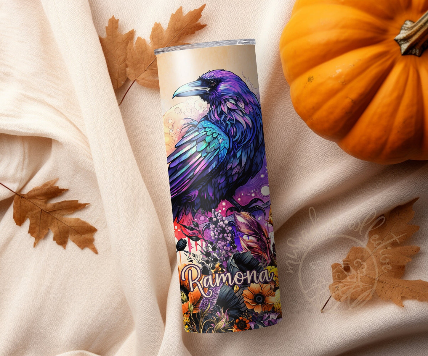 Personalized Halloween Tumbler, 20oz Stainless Steel Tumbler, Raven, Halloween Gift, Witchy Gift, Gift For Her, Halloween Birds, Spooky Gift