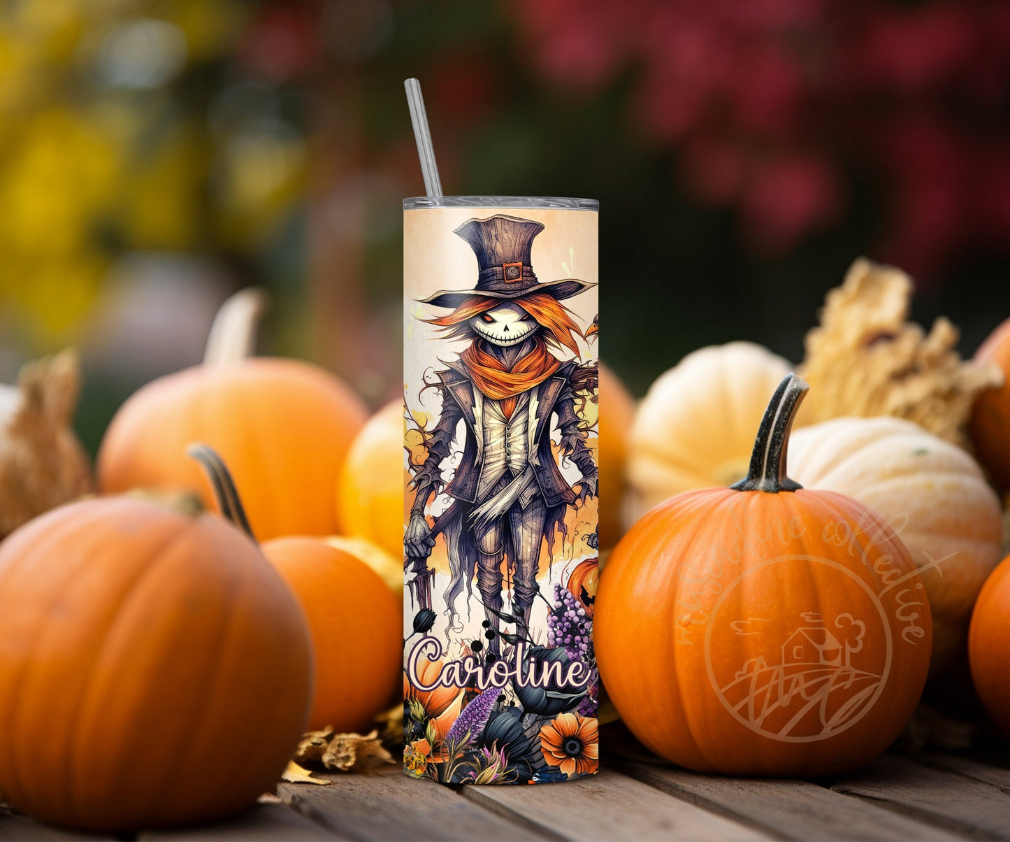 Personalized Halloween Tumbler, 20oz Stainless Steel Tumbler, Scarecrow, Halloween Gift, Witchy Gift, Gift For Her, Spooky Gift, Floral