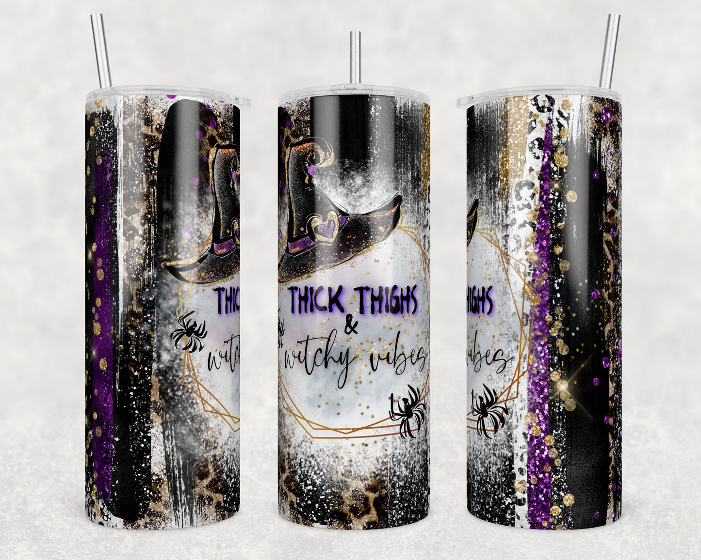 Halloween Tumbler, 20oz Stainless Steel Tumbler, Halloween, Thick Thighs & Witchy Vibes, Witch Hat, Witchy Gift, Halloween Gift For Her