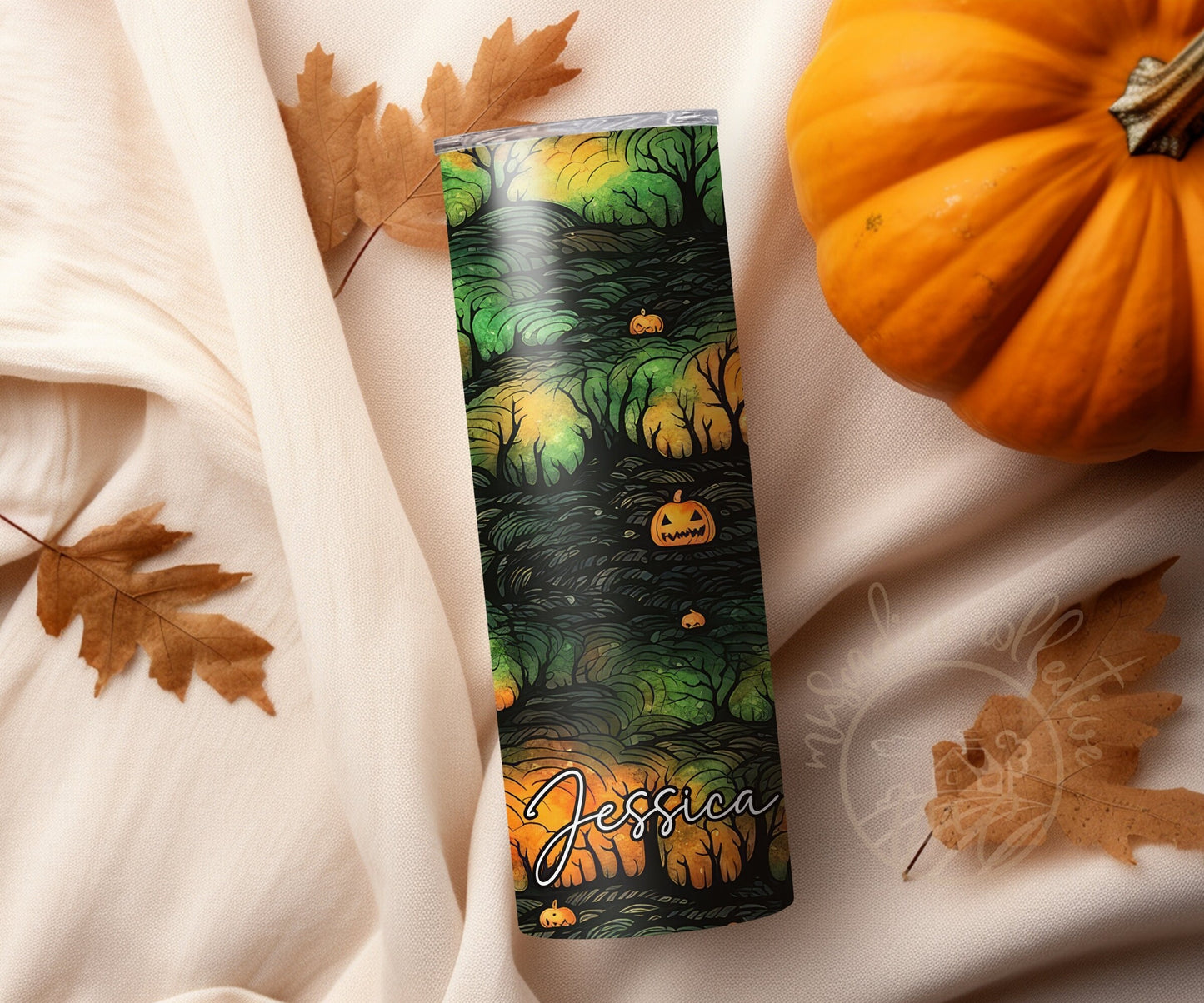 Personalized Halloween Tumbler, 20oz Stainless Steel Tumbler, Spooky Pumpkins, Witchy Gift, Gift For Her, Haunted Forest, Spooky Gift