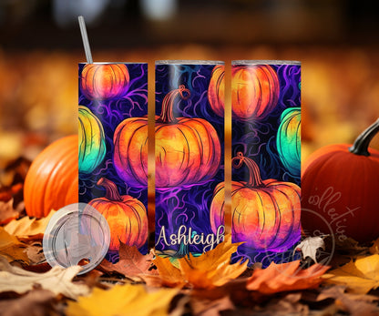 Colorful Pumpkin Halloween Tumbler, 20oz Stainless Steel Tumbler, Pumpkin Patch, Halloween Gift, Witchy Gift, Gift For Her, Spooky Gift