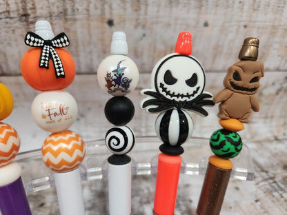 Beaded Halloween Pen, Pumpkin Pen, Halloween Pencil, Teacher Gift, Refillable Pen, Naughty Skeleton