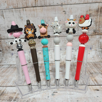 Farm Animals Beaded Pen, Journaling, Scrapbooking, Fun Pen, Horse Gifts, Cow, Cowboy Hat, Refillable Pen, Mechanical Pencil, Farmer Gift