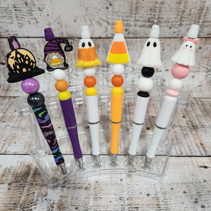 Beaded Halloween Pen, Journaling, Scrapbooking, Glow In The Dark Ghost, Candy Corn, Refillable Ink Pen, Office Pens, Cute Pen, Spooky Season