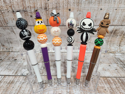 Beaded Halloween Pen, Pumpkin Pen, Halloween Pencil, Teacher Gift, Refillable Pen, Naughty Skeleton