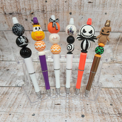 Beaded Halloween Pen, Pumpkin Pen, Halloween Pencil, Teacher Gift, Refillable Pen, Naughty Skeleton