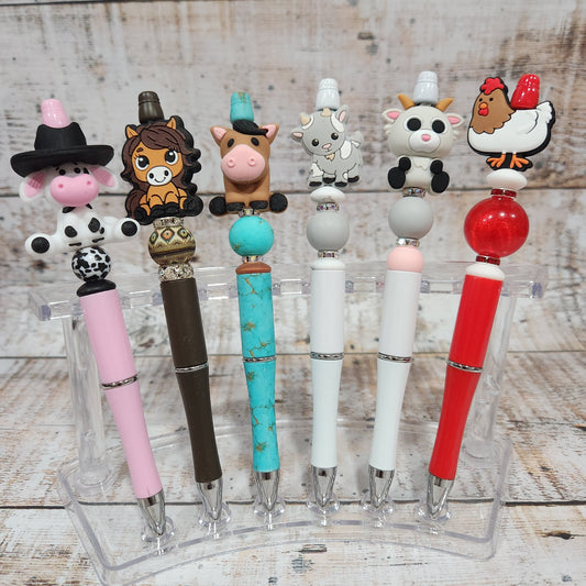 Farm Animals Beaded Pen, Journaling, Scrapbooking, Fun Pen, Horse Gifts, Cow, Cowboy Hat, Refillable Pen, Mechanical Pencil, Farmer Gift