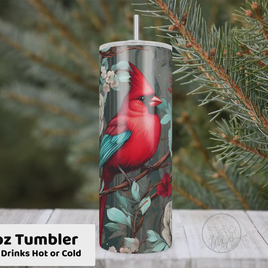 Winter Cardinal Tumbler With Straw, 20oz Coffee Tumbler, Red Cardinal Gifts, Cardinal Mug, Gift For Mom, Bird Watcher Gift, Bird Lover Gift