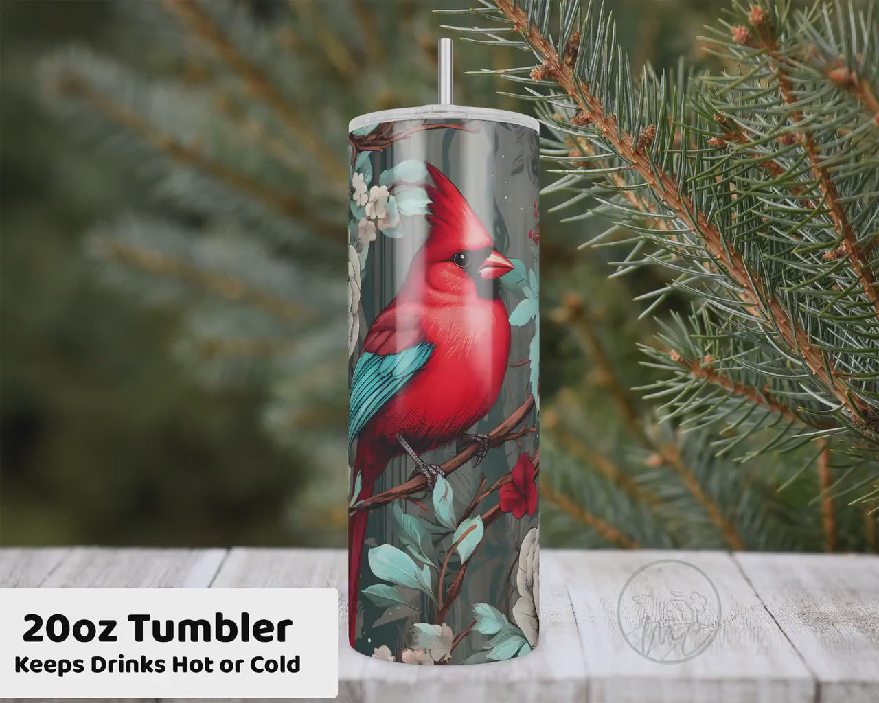 Winter Cardinal Tumbler With Straw, 20oz Coffee Tumbler, Red Cardinal Gifts, Cardinal Mug, Gift For Mom, Bird Watcher Gift, Bird Lover Gift