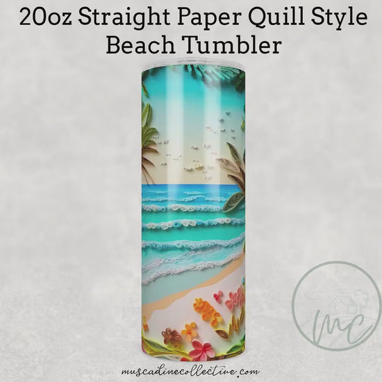 Paper Quill Beach Tumbler, 20oz  SkinnyTumbler, Cottagecore Coffee Tumbler, Summer Tumbler, Vacation Tumbler, Stainless Steel, Gift for Mom