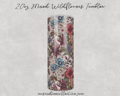 Vintage Mixed Wildflowers, Floral 20oz Tumbler, Cottagecore Floral Coffee Tumbler, Mother's Day Gift, Spring Flowers, Florist Gift