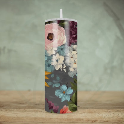 Vintage Spring Flowers 20oz Tumbler, Straight Tumbler, Mother's Day Gift, Shimmer Tumbler, Hot or Cold Drinks, Printed Coffee Tumbler