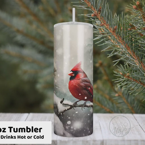 Winter Cardinal Tumbler With Straw, 20oz Coffee Tumbler, Red Cardinal Gifts, Cardinal Mug, Gift For Mom, Best Friend Gift, Gift Under 30