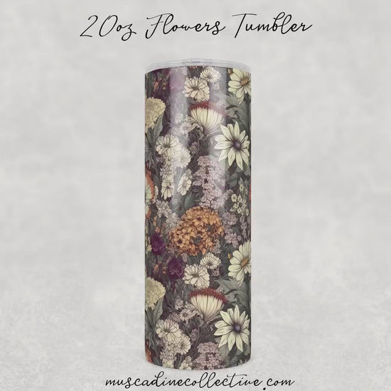 Vintage Wildflowers, Sepia Floral 20oz Tumbler, Cottagecore Floral Coffee Tumbler, Mother's Day Gift, Spring Flowers, Florist Gift