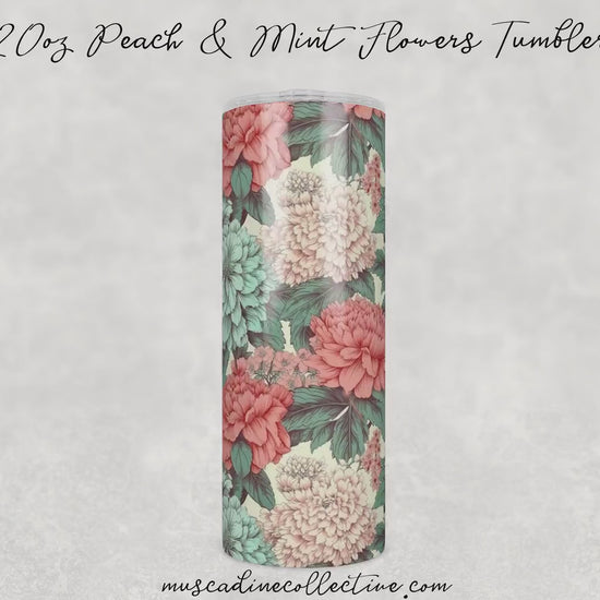 Vintage Wildflowers, Peach and Mint, Floral 20oz Tumbler, Cottagecore Floral Coffee Tumbler, Mother's Day Gift, Spring Flowers, Florist Gift