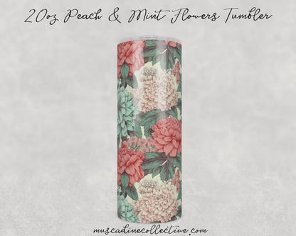 Vintage Wildflowers, Peach and Mint, Floral 20oz Tumbler, Cottagecore Floral Coffee Tumbler, Mother's Day Gift, Spring Flowers, Florist Gift