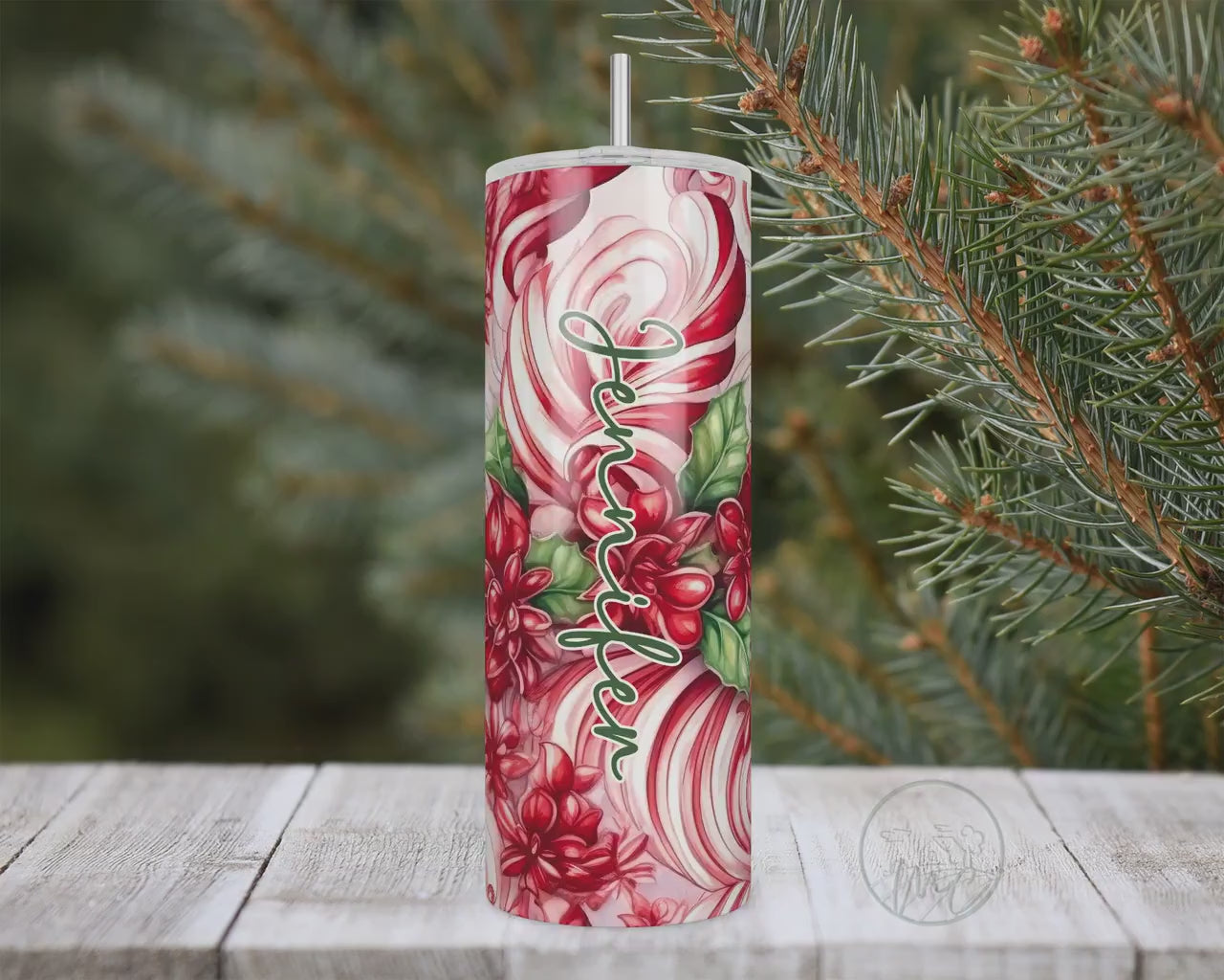 20oz Personalized Tumbler With Lid and Straw, Christmas Candy Cane Tumbler, Christmas Gift For Her, Coffee Tumbler Personalized, Drinkware