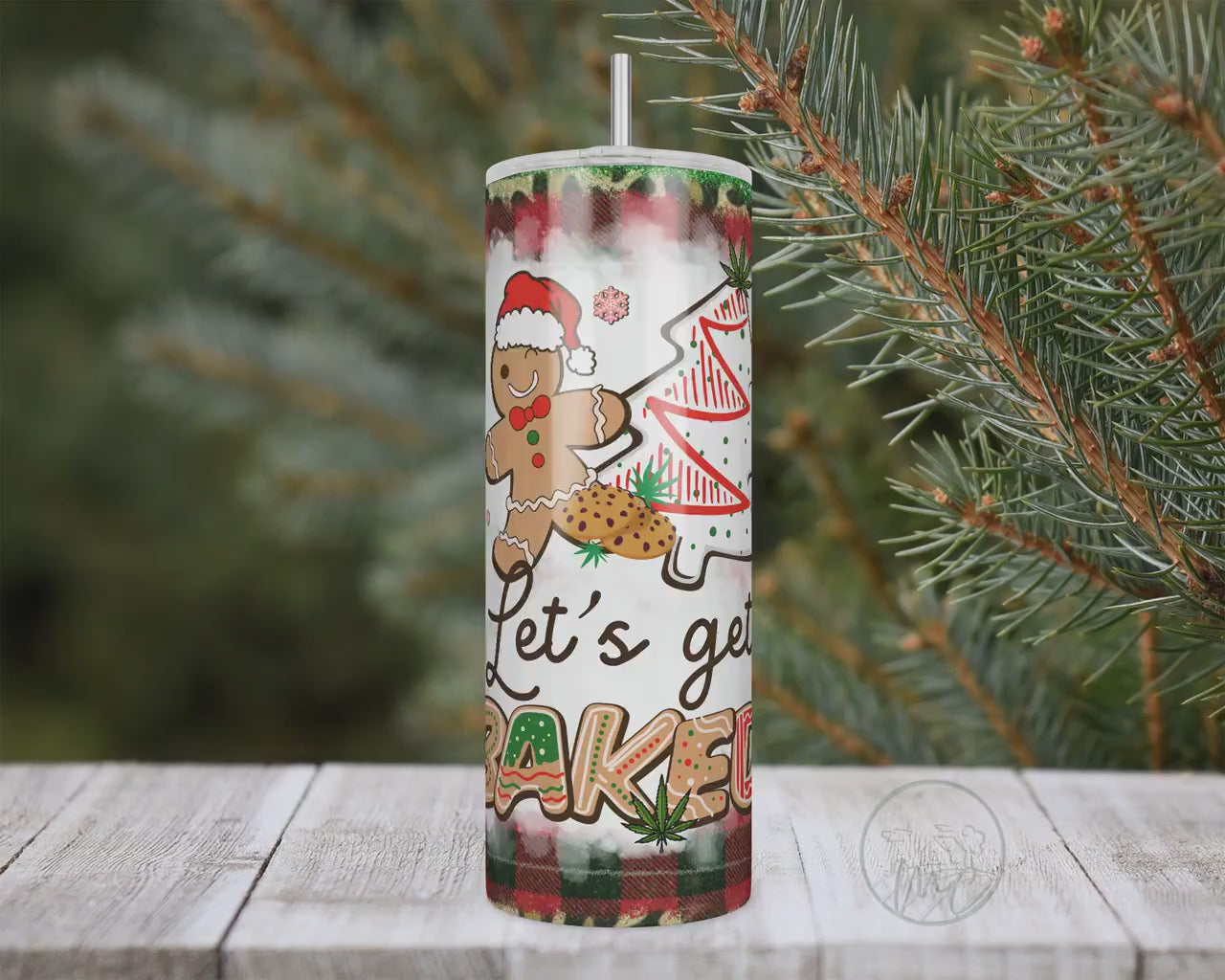 20oz Let's Get Baked Weed Tumbler, Funny Christmas Tumbler With Lid and Straw, Funny Gifts, Gingerbread, Christmas Gift For Smoker