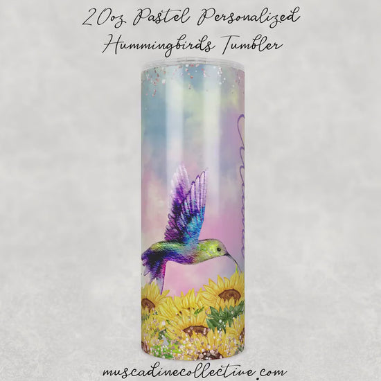 Personalized Tumbler, Pastel Hummingbirds, 20oz Skinny, Hummingbird Art, Spring Tumbler, Birds and Flowers, Gift For Mom, Mother's Day Gift