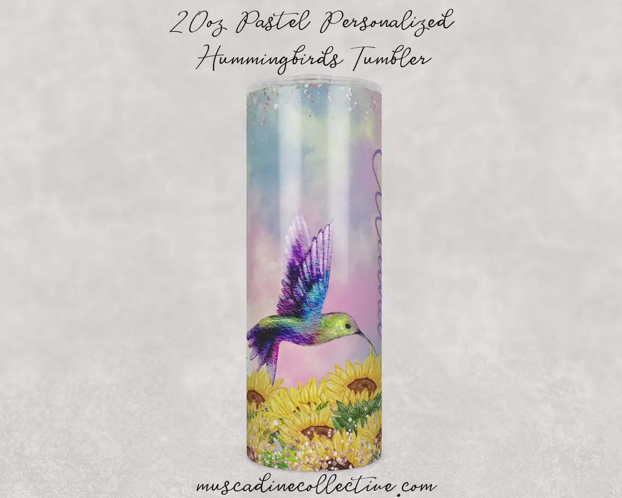 Personalized Tumbler, Pastel Hummingbirds, 20oz Skinny, Hummingbird Art, Spring Tumbler, Birds and Flowers, Gift For Mom, Mother's Day Gift