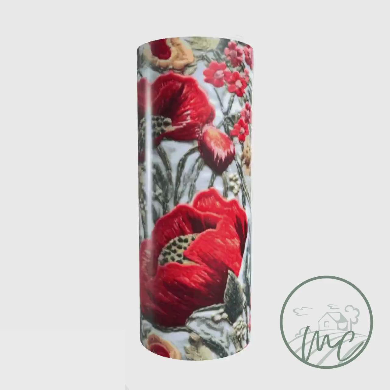 Embroidered Wildflowers, Red Poppies 20oz Tumbler, Cottagecore Floral Coffee Tumbler, Mother's Day Gift, Spring Flowers, Gift for Gardener