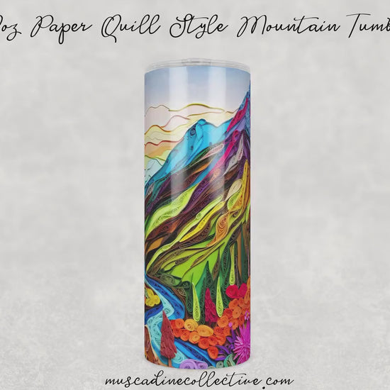 Paper Quill Mountain Scene Tumbler, Camping Tumbler, 20oz  Skinny Tumbler, Cottagecore, Vacation Tumbler, Stainless Steel, Outdoorsy Gifts