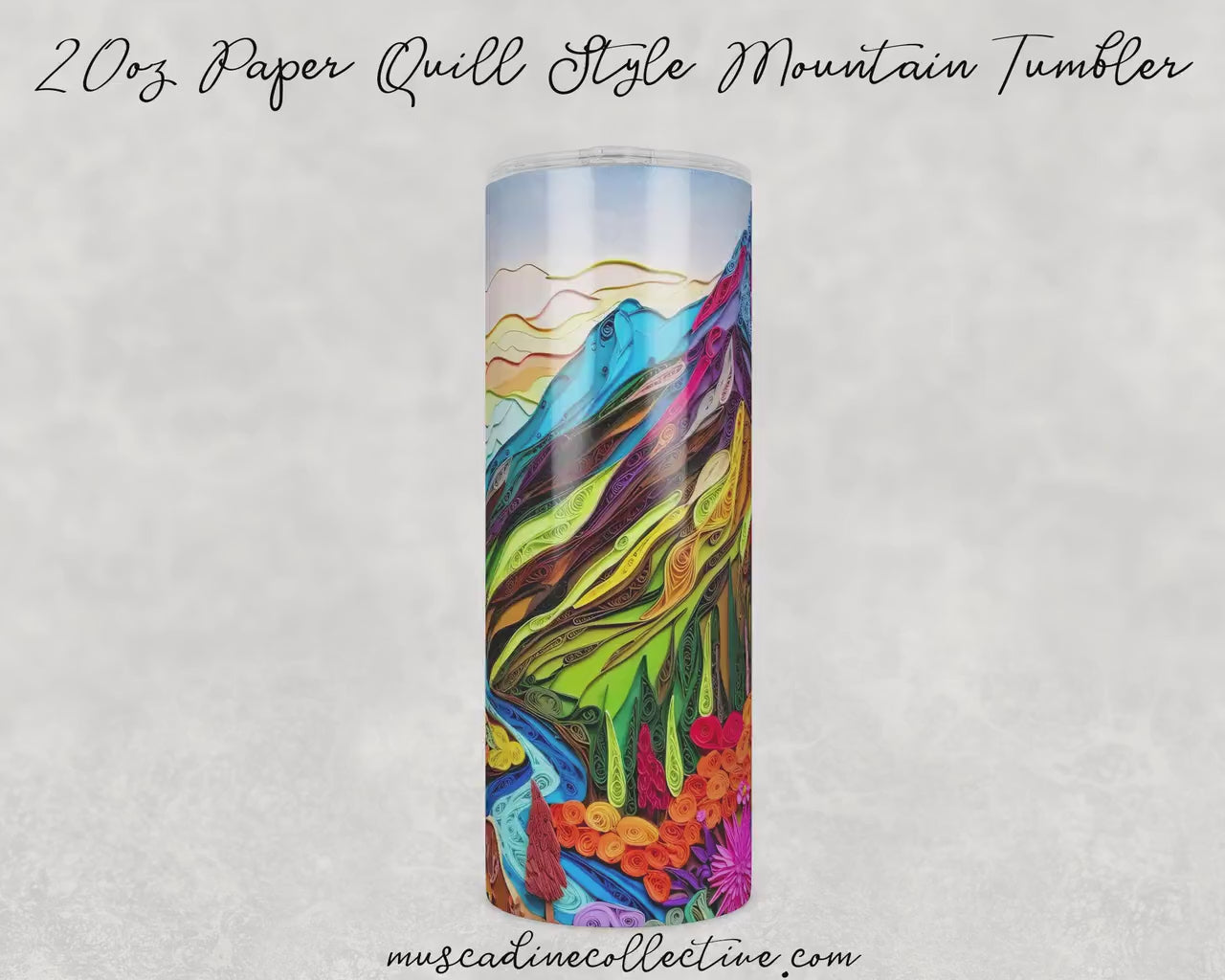 Paper Quill Mountain Scene Tumbler, Camping Tumbler, 20oz  Skinny Tumbler, Cottagecore, Vacation Tumbler, Stainless Steel, Outdoorsy Gifts