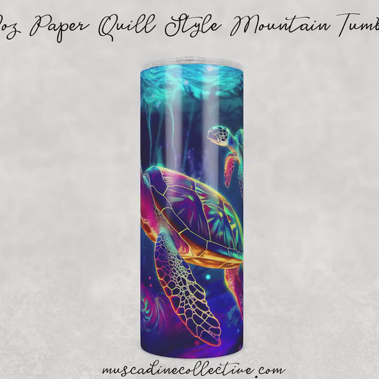 Neon Turtle Tumbler, Ocean Tumbler, 20oz  Skinny Tumbler, Vacation Tumbler, Stainless Steel, Outdoorsy Gifts, Sea Turtle